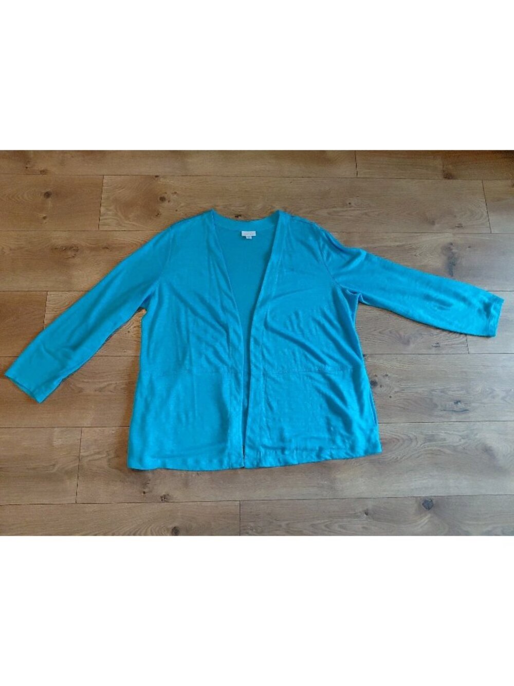 J. Jill Love Linen Open Front Cardigan Sweater 1X Plus Turquoise 100% Linen